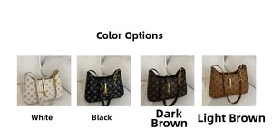 Detailed grid view of four colors of monogram print hobo bags with gold chain straps