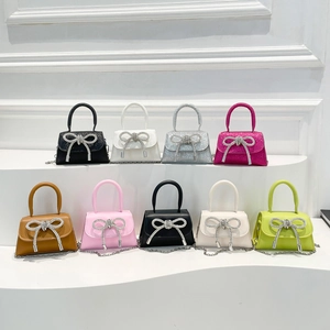 Mini Sac À Main Carré Cuir PU Nœud Strass Chaîne Bandoulière Style Français Niche Fête Pour Femmes