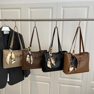Minimalist large capacity leather tote bags in four colors with scarf detail