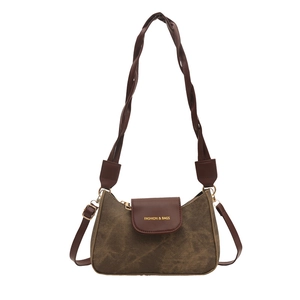 Borsa a tracolla retrò in tela e pelle con colori vintage e cinturino intrecciato