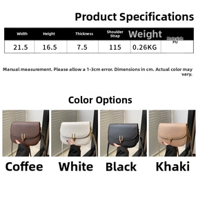 Detailed size specifications for minimalist PU leather saddle bag with 4 color options