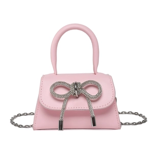 Mini sac à main rose élégant avec nœud en strass et chaîne argentée pour l'été