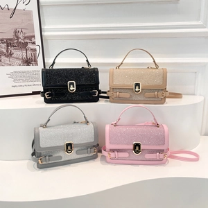 Women Shoulder Crossbody Bag PU Leather Glitter Handbag With Twist Lock Square Shape Fashion Evening