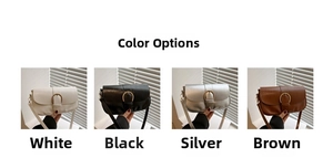 Présentation en quatre couleurs de sacs rétro en blanc, noir, argent et marron cuir PU