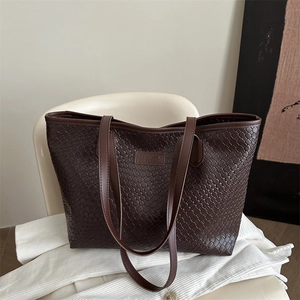 Brown woven tote bag with FANYISSA BAGS logo, large capacity shoulder bag for women