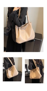 Vues détaillées d'un grand sac cabas beige en similicuir sous plusieurs angles