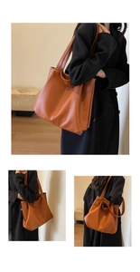 Détails d'un grand sac cabas marron caramel en cuir mat montrant la texture et le style