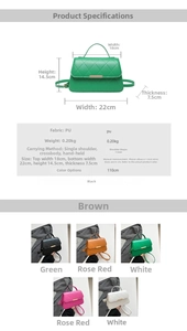 Detailed size specifications and multi-color options for the quilted crossbody bag