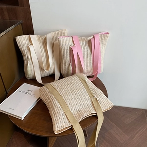 Borsa Tote In Paglia Intrecciata Estiva Donna Borsa Tracolla Grande Capacità Con Nappine E Ampi Spallacci In Tessuto Vacanze