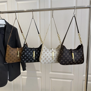 Retro monogram shoulder bags in four colors with gold chain straps and crescent design