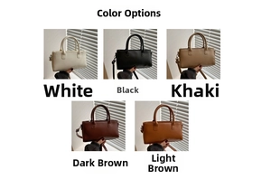 Retro shoulder bags in white, black, khaki, and brown shown in natural lighting