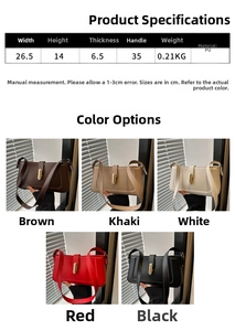 Detailed size specifications and 5 color options for this trendy PU leather shoulder bag