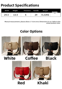 Tableau de dimensions détaillé pour sac selle en PU de 24,5 cm de large et 13,5 cm de haut