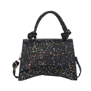 Fashionable black sequin handbag with star patterns and curved base for women