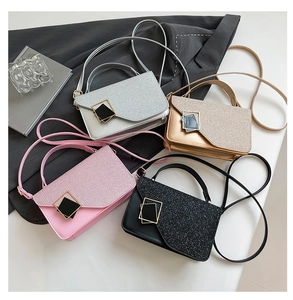 Minimalist crossbody square bags in four colors with glitter flap and gold geometric lock