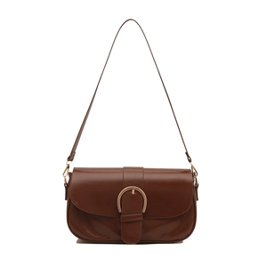 Braune Vintage-Satteltasche aus Öl-Wachs-Leder mit großer goldener Hufeisenschnalle