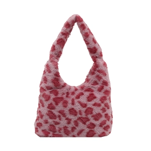 Sac bandoulière tendance en peluche rose à imprimé léopard avec texture douce en fausse fourrure