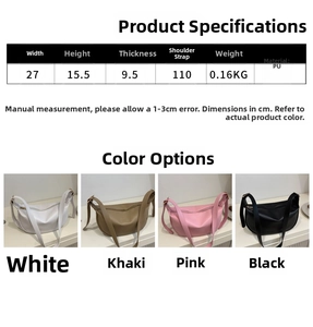 Size guide for PU leather hobo bag with dimensions 27cm x 15.5cm in four colors