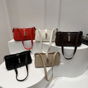 Women Retro Minimalist PU Leather Shoulder Bag Solid Color Underarm Bag Metal Buckle Zipper Closure Daily Commute Handbag