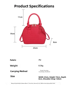 Detailed size specifications of the rose red crocodile pattern shell bag with dimensions