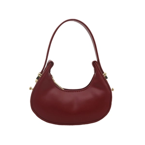 Borsa a spalla a mezzaluna rosso scuro in stile francese con cerniera dorata