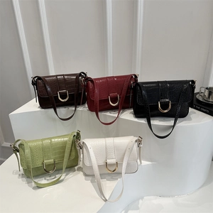 Damen Schultertasche Krokodilmuster PU Leder Goldene Metallschnalle Achseltasche Elegant Mode Umhängetasche Handtasche