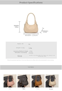 Detailed size specifications and color comparison for woven PU leather crossbody bag