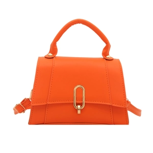 Sac à main chic en cuir PU orange avec boucle dorée et bandoulière réglable pour femme