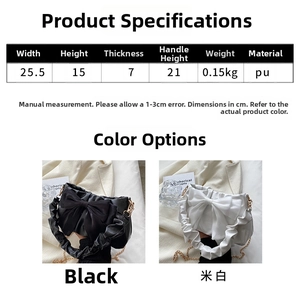 Size chart and dimensions of the bow-knot shoulder bag with metal chain strap detail