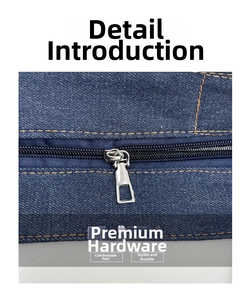 Macro detail of high-quality denim texture with silver metal zipper and neat stitching