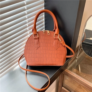 Caramel stone embossed shell bag with top handles and adjustable strap for women