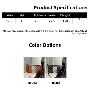 Size guide with dimensions for casual PU leather shoulder bag with chain and rivet details