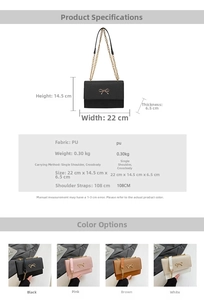Detailed size chart for the PU leather chain bag with 22x14.5x6.5cm dimensions