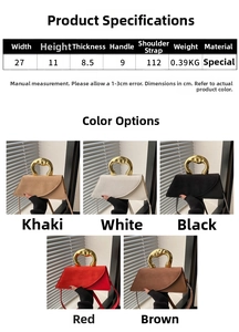 Detailed size specs for minimalist crossbody bags with unique metal ring handles