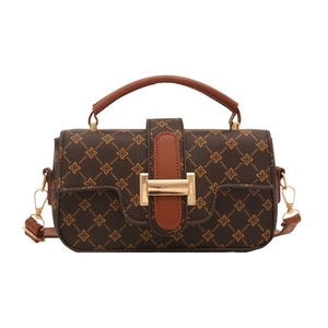 Retro brown printed handbag with large capacity and elegant crossbody strap design