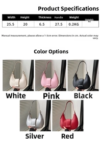 Detailed size specifications for a PU hobo bag with five colors and dimension chart