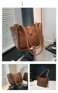 Dettagli della borsa tote in ecopelle marrone caffè con bordi morbidi e chiusura magnetica