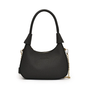 Retro black woven crescent hobo bag with thick handle and gold chain strap