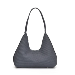 Dark grey woven hobo shoulder bag with a minimalist design and sturdy top handle