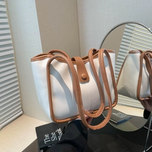 Women Retro PU Leather Large Capacity Tote Bag Contrast Piping Shoulder Bag For Commuting School Daily Fashion Solid Color Handbag