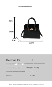 Detailed size chart for minimalist PU leather handbag with 22x17x8cm dimensions