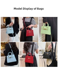 Detail showing versatile styling of a solid color crossbody bag in four trendy colors