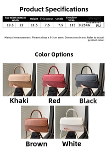 Detailed size chart for minimalist PU crossbody bags with multiple color options