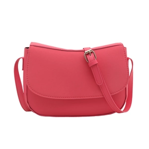 Chic rose red matte leather shoulder bag with a curved flap and adjustable strap