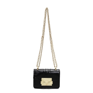 Mini sac bandoulière minimaliste en cuir PU noir avec chaîne dorée et boucle carrée