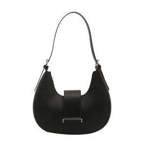 Classic black leather hobo shoulder bag with elegant gold hardware and magnetic closure