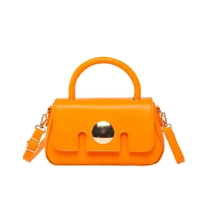 French style bright orange crossbody handbag with golden clasp and adjustable strap