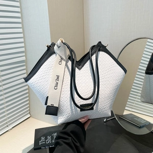 Large capacity woven tote bag with black and white checkerboard design and wide strap