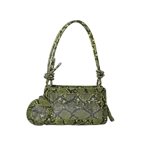 Sac à bandoulière chic imprimé serpent vert avec fenêtre et mini pochette ronde