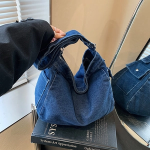 Borsa Tote in Denim Retrò da Donna Borsa a Spalla Hobo Minimalista Grande Capacità Borsa a Tracolla in Denim Lavato Donna